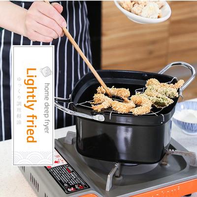 COOKER KING Freidora de Aceite Pequeña Multifuncional Estilo Japonés Sartén con Colador Cocinero Fácil de Limpiar Antiadherente Freidora