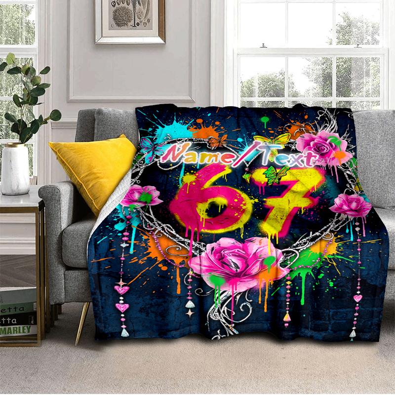 1PC Custom Name Colorful Graffiti Art Flannel Blanket Versatile,all-season Throw Suitable for the Living Room,bedroom,camping,travel,and Gift