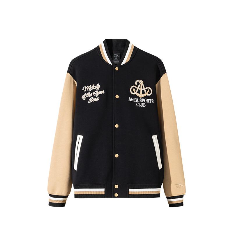 

Anta Comfortable Casual Simple Letter Print Loose Baseball Jacket Men Jackets Basic-Black 152518707S-3 M