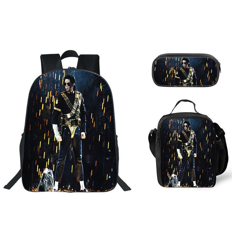 Student Backpack Lunch Bag Pencil Case 3-Piece Set, Waterproof Durable Large Capacity, MJ Pattern, Kids School Bag Set