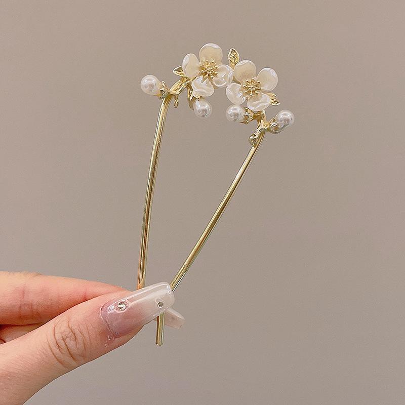 New Hairpin Female Disc Hair Artifact U-shaped Fixed Four Toothed Insert Comb Hairpin Ancient Style Flower Headpiece