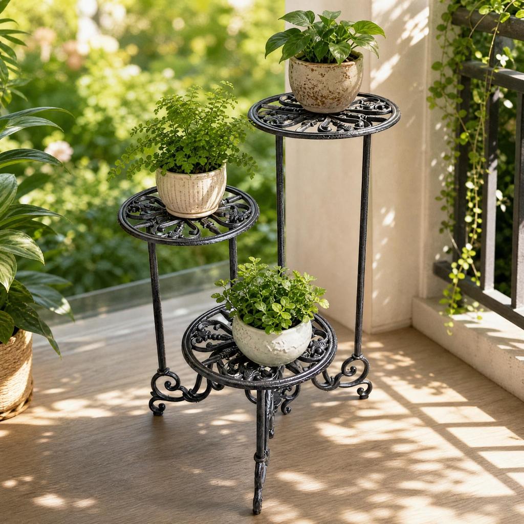 Ornate Metal Plant Stand with Scroll Detailing Multifunctional for Entryway