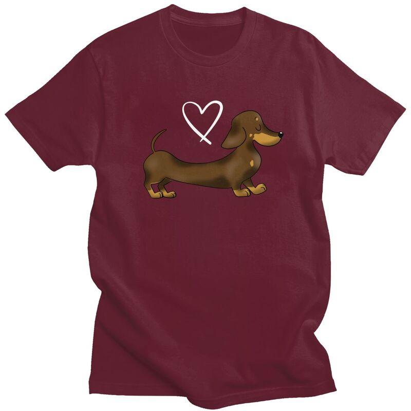 Custom Dachshund Love T Shirt for Men Tshirt Leisure Tees Short Sleeves Wiener Badger Sausage Dog Tshirts Slim Fit Clothing
