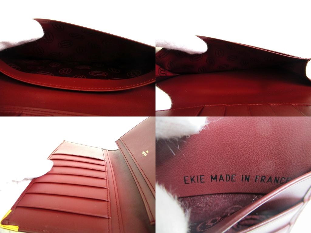 Authentisches Cartier Must de Cartier Bordeaux Leder Langes Klapp-Scheinportemonnaie #b131 Geöffnete Schachtel