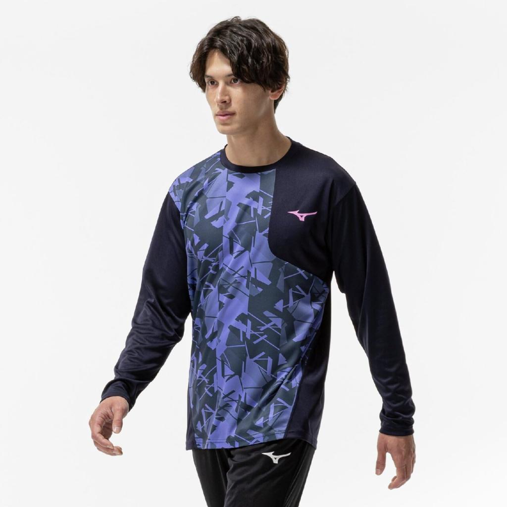 Tennis Wear Long Sleeve Practice Baritone Size 62JAC540 T-Shirt, Moisture-Wicking, Quick-Drying, Unisex, Blue, L,