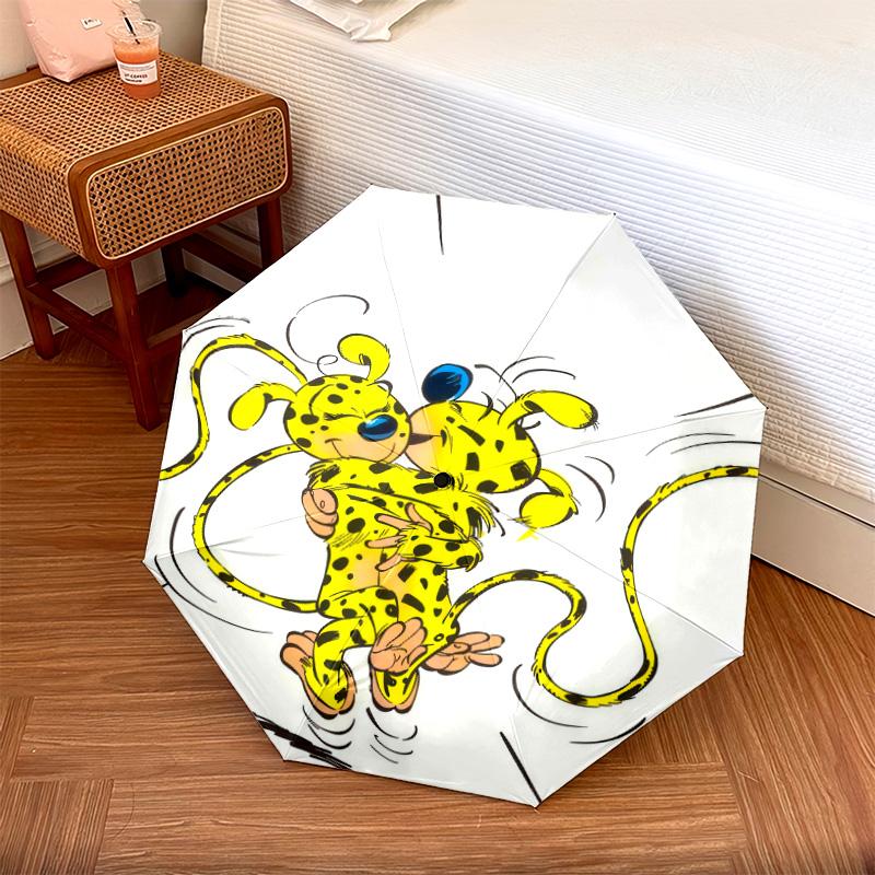 Marsupilami pattern, automatic folding umbrella, portable and foldable design, 8 ribs, a Christmas or birthday gift.