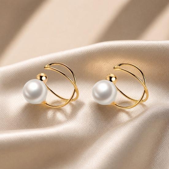 1 Pair Clip Earrings for Women, Simple Round Faux Pearl Earrings, Non Pierced Ear Clips for Dating Banquet Dance