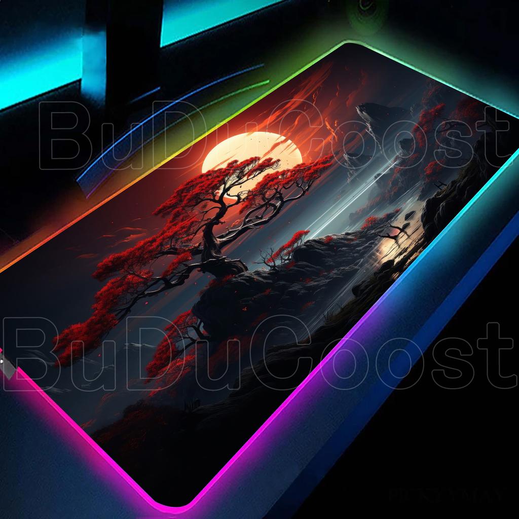 Tappetino per Tavolo da Gioco a LED Stile Anime e Paesaggio Montano Onirico Mouse Pad RGB con Colore Retroilluminato Tappetino per Tavolo Mouse Pad Antiscivolo in Gomma
