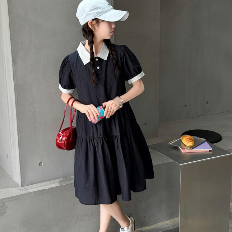 Girls  2026 Summer Casual Polo Dress - Simple, Stylish, Thin, and Long 130