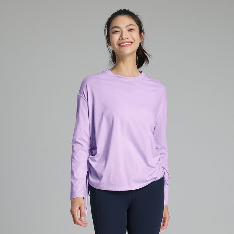 

Drawstring Quick-Drying Long Sleeve Yoga Wear Pilates T-Shirt Female Breathable Slimming Running Fitness Clothes Loose Sports Top Rouge Rose 12/XXL
