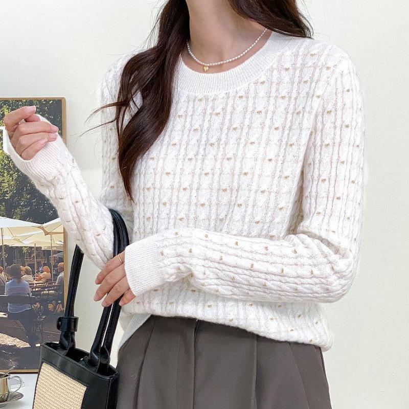 

Женский свитер из 100% кашемира с круглым вырезом - Осень/Зима 2024 Пуловер машинной вязки с длинным рукавом One Size