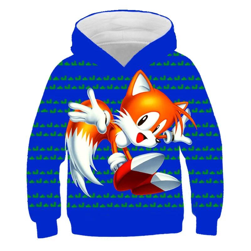 2026 Sonic 2 Ubrania Dziecięce Moda Bluza Z Kapturem Dla Dzieci Chłopcy Dziewczynki Dzieci Jesień Długi Rękaw Drukowane Bluzy Anime Fajne Koszulki