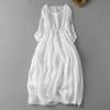 Literarisches Retro-Kleid für Damen, hautfreundlich, große Größe, mit sieben Ärmeln, hohle, lockere Taille