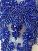 Rhinestone Tassel Dark Purple Beaded Lace Fabric with Motif Rhinestones Flower Shape Embroidery Trim for Wedding Dress