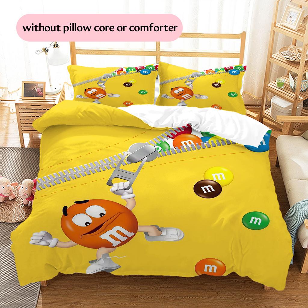 M&M's Pattern Bedding Quilt Set  Home Decoration  Gift (1 * duvet cover + 2 * pillowcase  without core)