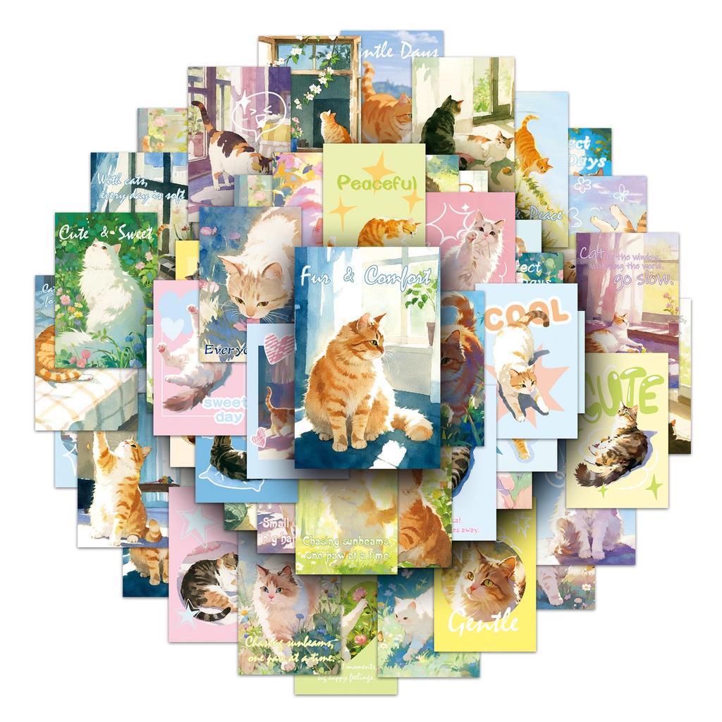 50PCS Cute Pet Cat Stickers - Healing Cartoon Animal DIY Journal Decor