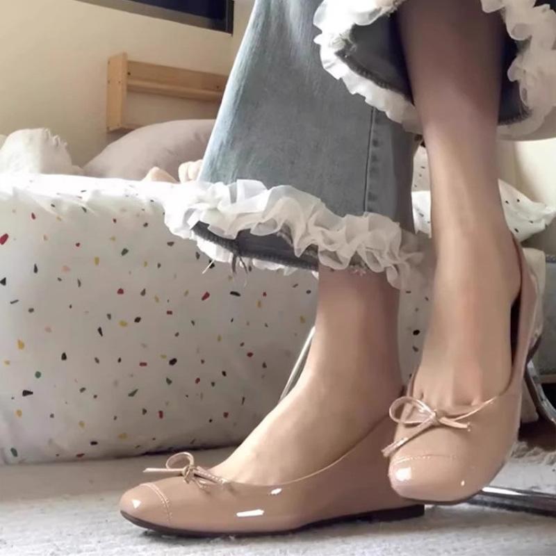 Nude Bow Inner Height Increase Single Shoes Women's Spring New Flat Bottom Temperament Light Mouth Soft Bottom