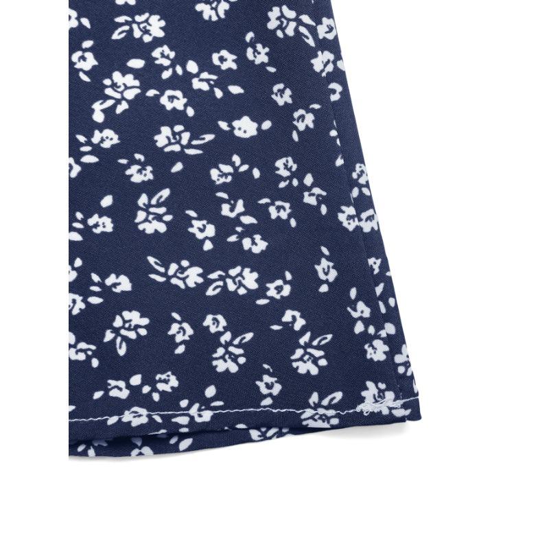 Damenmode Sommer Frühling Blumenmuster Druck Kurzarm V-Ausschnitt Hohe Taille Freizeitkleider