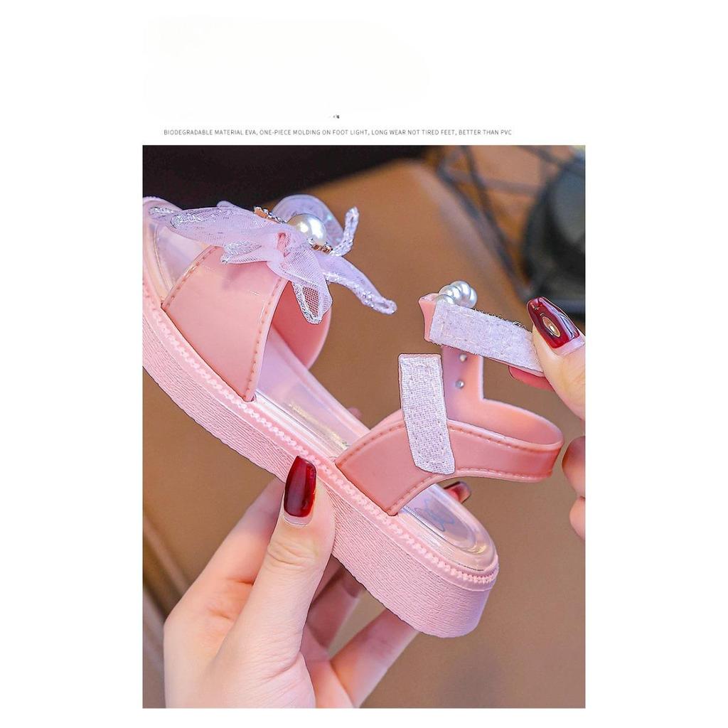 Sandalias de Niña Verano Zapatos de Princesa con Velcro de Suela Blanda para Niños Lazo Pequeño, Mediano, Grande Verano para Niñas