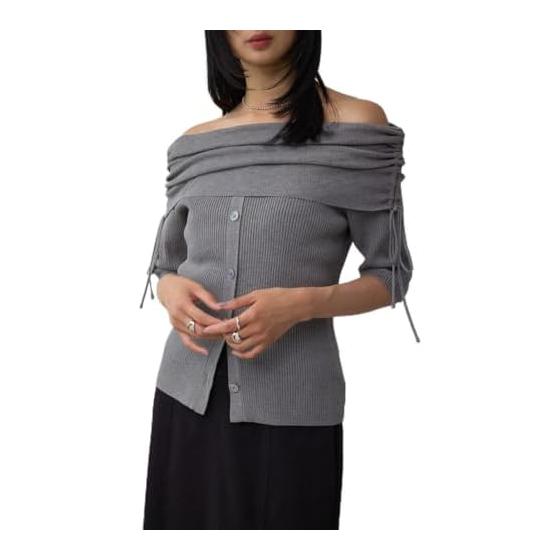 [AZUL by moussy] 3/4 Sleeve Gathered Off Shoulder Knit Tops Women s 250IAC70-2261