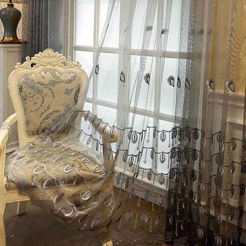 Ekran okienny Haftowany ekran okienny Fioletowy Szary Żółty Gaza Salon Sypialnia Balkon Zasłona zaciemniająca