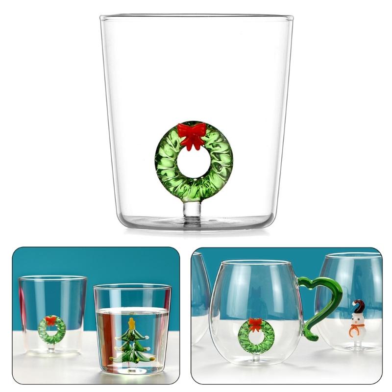 Decorative Christmas Glass Cup Christmas Party 3D Glass Mug Practical Festival Pattern Embellished Glass Mugs