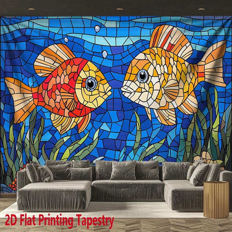Colorful Marine Creatures Digital Printing Polyester Wall Tapestry Suitable for Use In Living Rooms Bedrooms Offices Bars Party