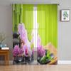 Zen Stones Orchids Flower Green Bamboo Tulle Curtains for Living Room Bedroom Decor Transparent Sheer Voile Window Curtain