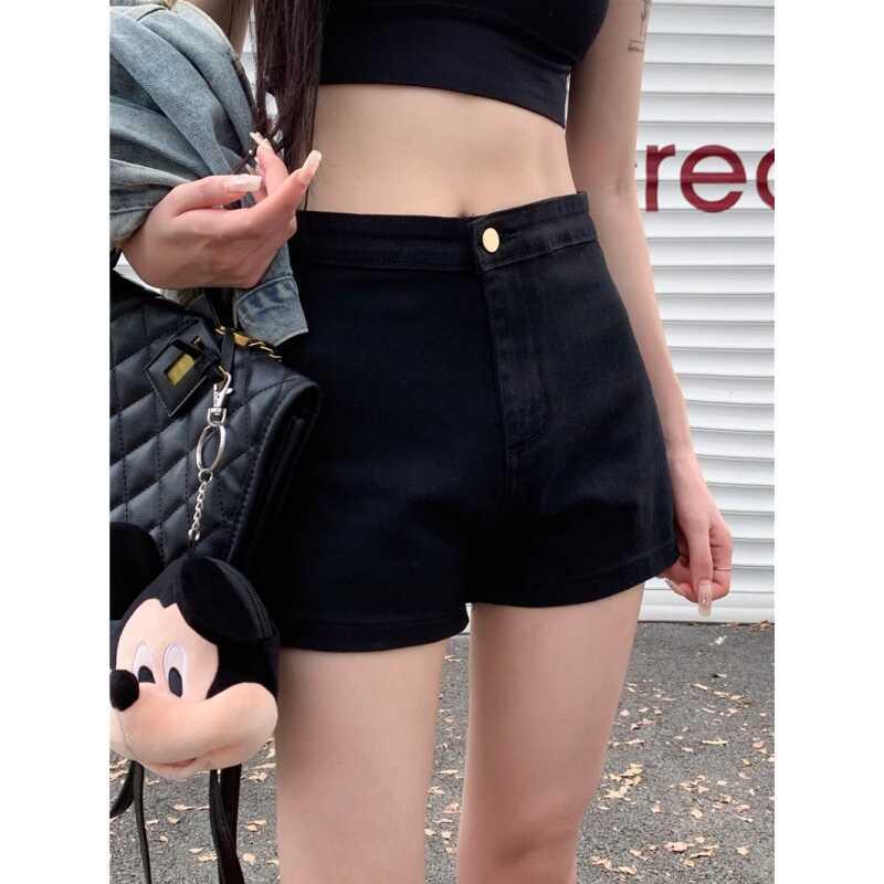 

Женские джинсовые шорты петит с высокой посадкой черного цвета - Коллекция Лето 2025 XL чёрный