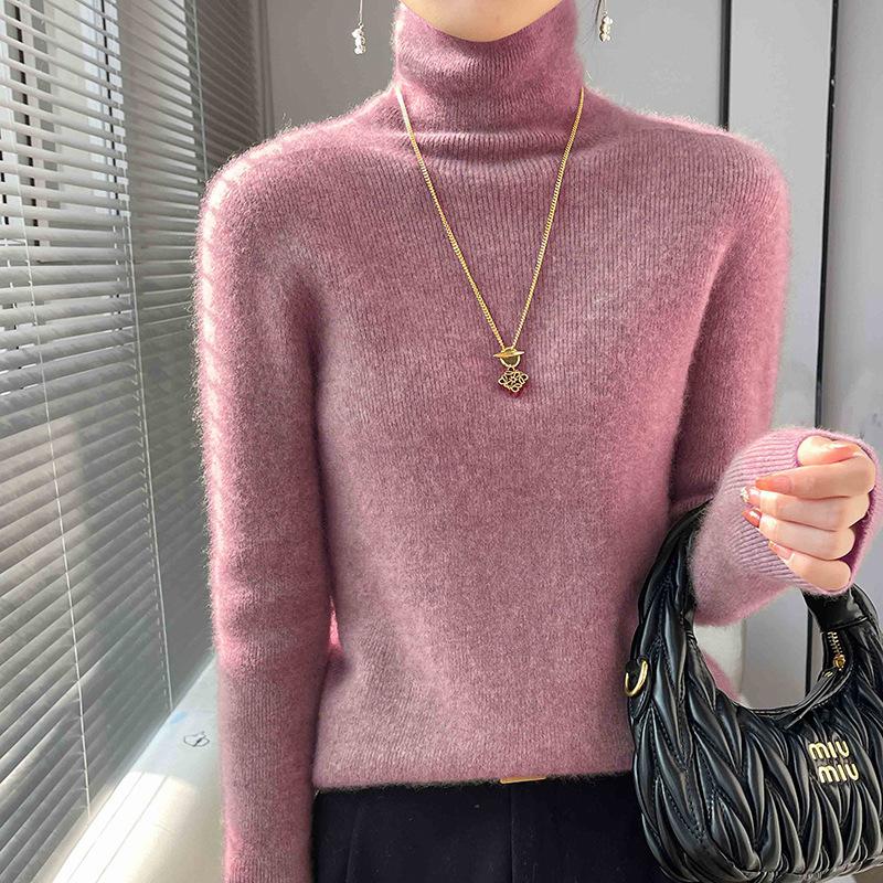 Stylish Elasticity High-Neck Sweater Women Autumn Winter Long Sleeve Knitted Knitwear Woman Solid Color Warm Turtleneck Pullover