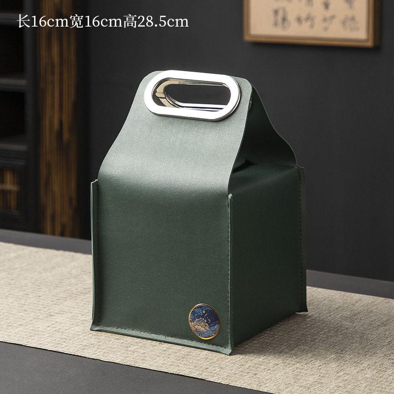 Solid Color Leather Tea Packa Empty Gift Box Longjing Black Teas Single Can Double Can Box Annual Meeting Gifts Earthquake-proof