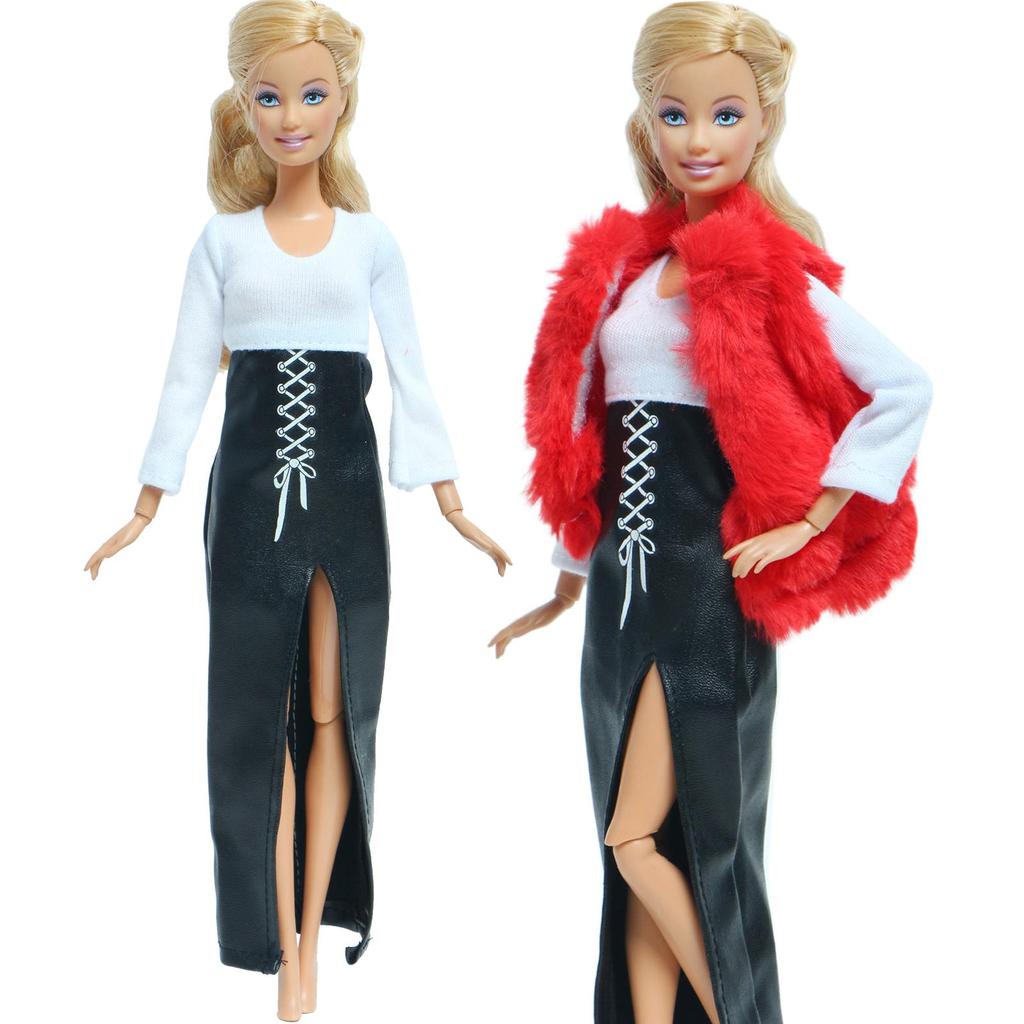 1/6 Doll Clothes Accessories Handmade Fashion Leather Skirt + Furry Coat + Shoes Outfit for 30cm 11.5 Inch Doll Toy