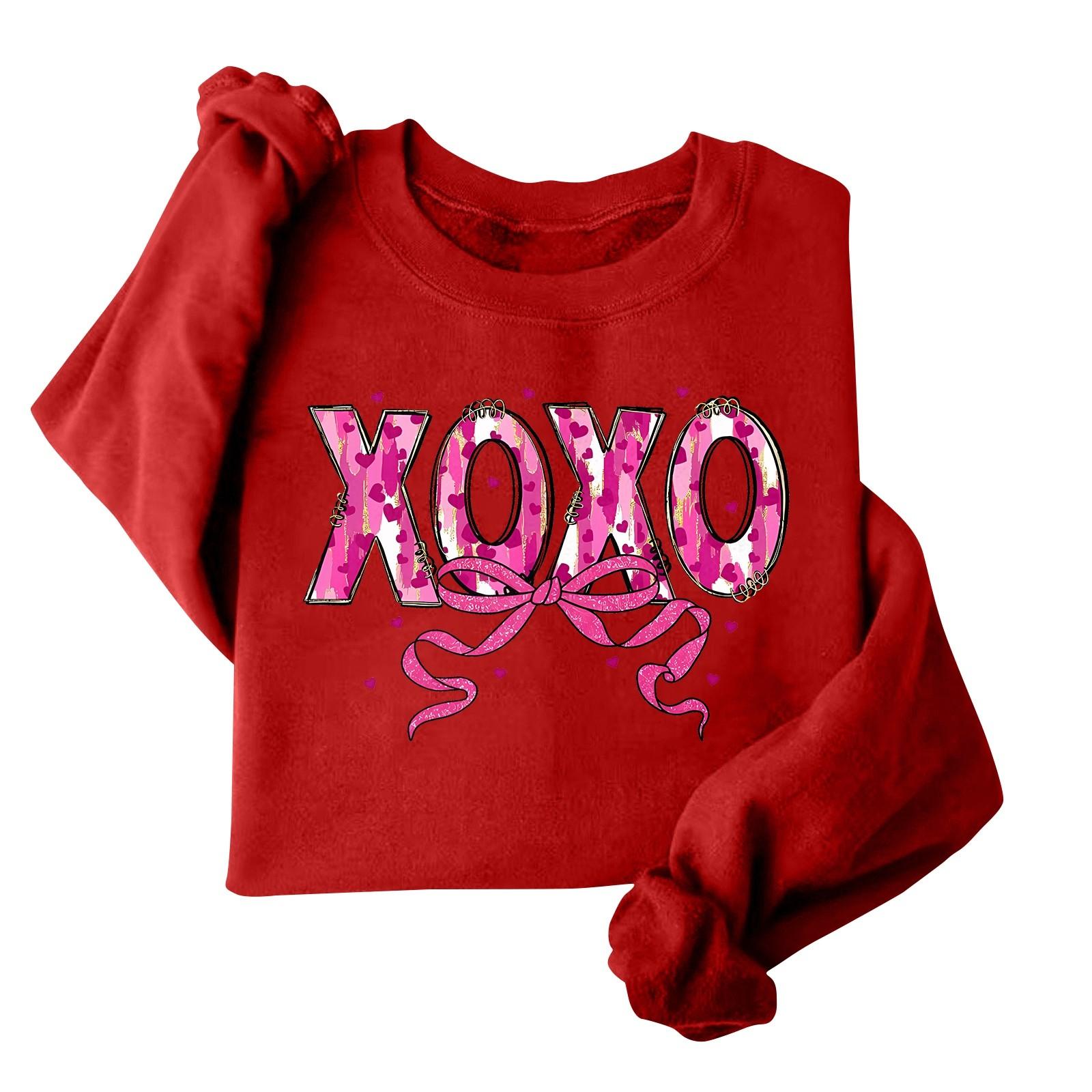 

Женская модная свободная толстовка с длинным рукавом и круглым вырезом с принтом ко Дню святого Валентина S красный