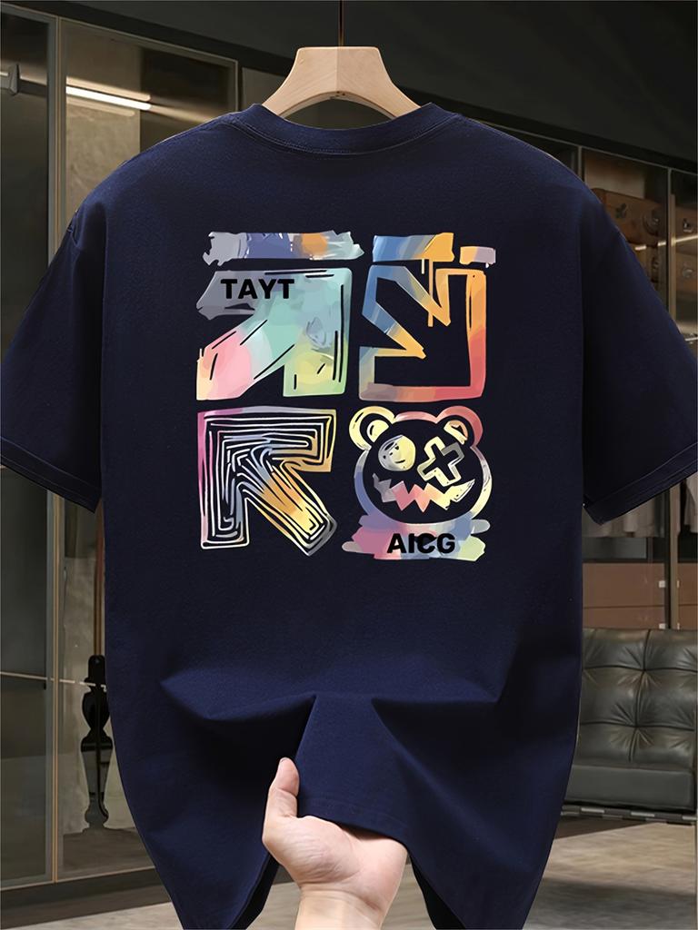 Mens 100% Cotton Suitable for Summer Fashion Printed Short-sleeved Casual Outdoor Multi-functional T Shirt