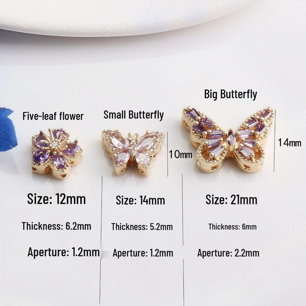 14K Gold-filled Color-preserving Zirconia Butterfly & Flower Spacer Beads for DIY Jewelry