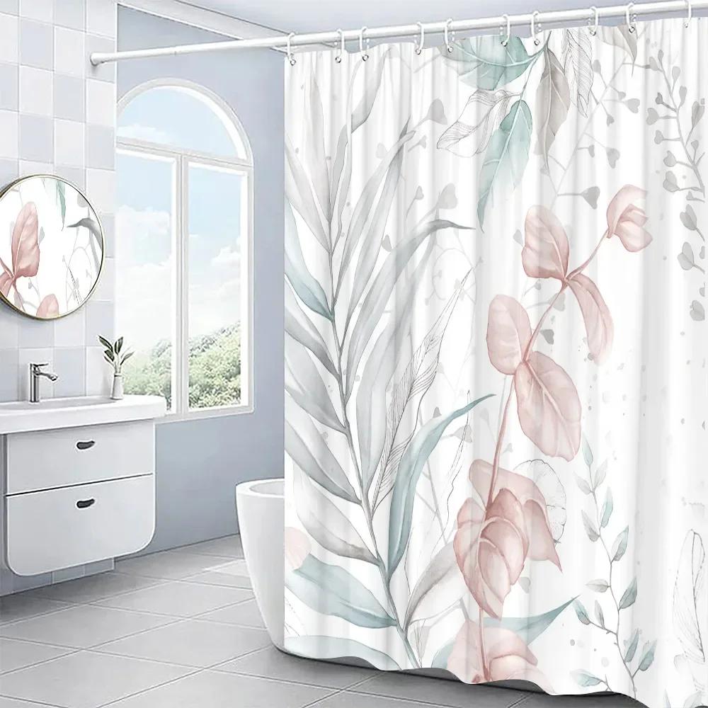 Leaves Shower Curtain Set Garden Plant Green Leaf Fresh Rustic Style Bathroom Decor Bath Curtain Polyester Fabric Washable Cloth