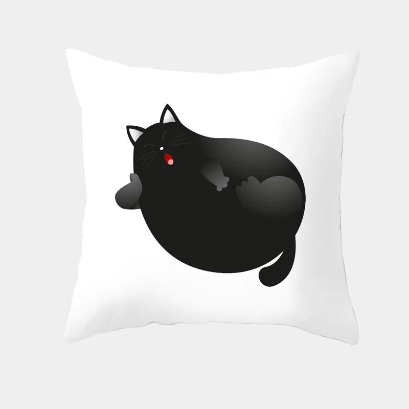 Cute Cartoon Cat Cushion Cover Creative Black White Naughty Cat Pillow Case Home Textiles Decorative Pillow Cover For Sofa