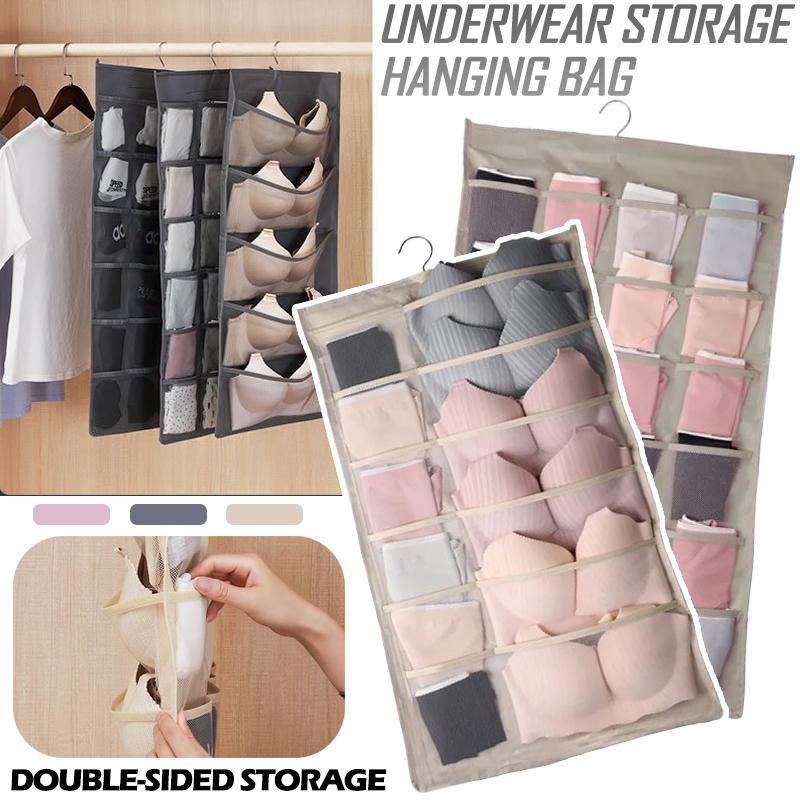 15/24/30/36 Pockets Double 2 Side Hanging Bag Bra Underwear Storage Organiser Tidy Hanger