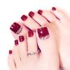 Wine Glossy False Toe Nails Fashion Square Short Full Cover 24PCS Fake Toenails
