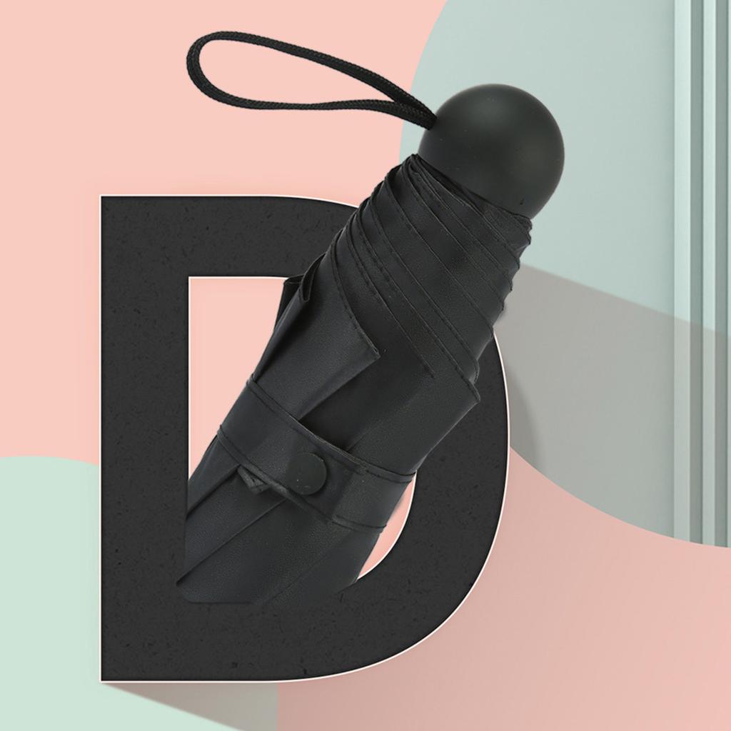 Kapsel Regenschirm Mini Taschenformat UV-beständig 2 Verwendung 5 Abschnitte 8 Kanten Outdoor-Zubehör Schwarz