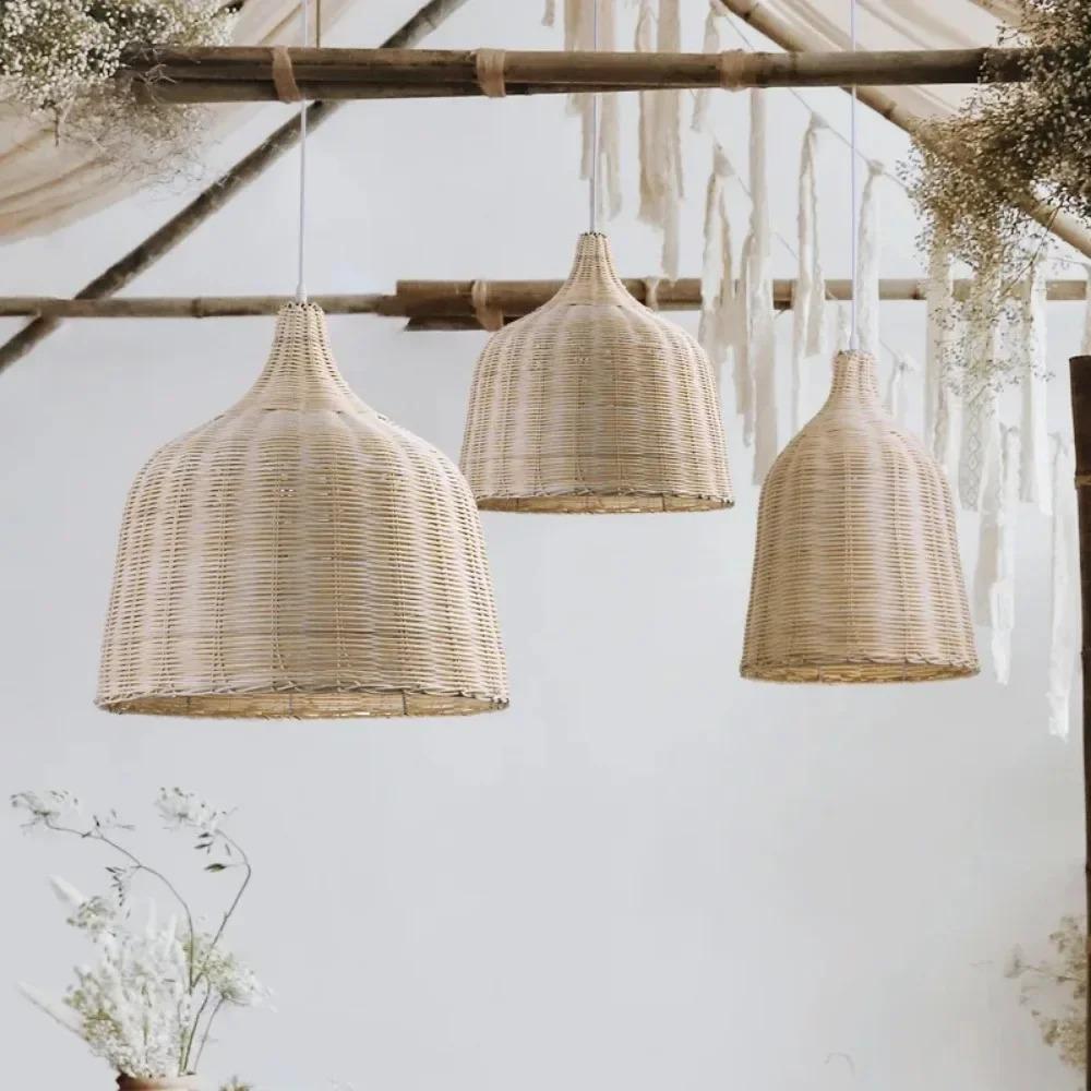 Bamboo Weaving Wicker Rattan Shade Pendant Light Lamps Handmade Lampshade Home Decoration Rattan Pendant Light