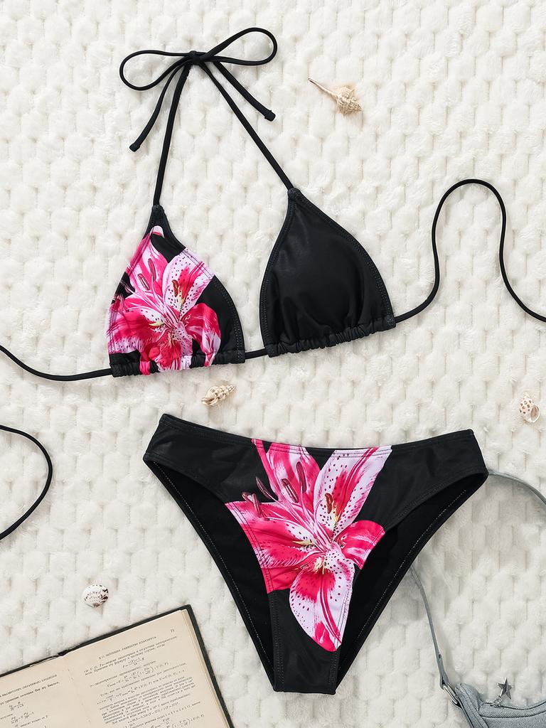 Bedruckter Bikini zum Binden Dreieck Sexy Bikini geteilter Badeanzug für Frauen