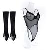 Aduloty Women Sexy Lingerie Erotic Bodysuit Perspective Minimalist Basic Slim Fit Hip Lifting Glove Matching Underwear Set