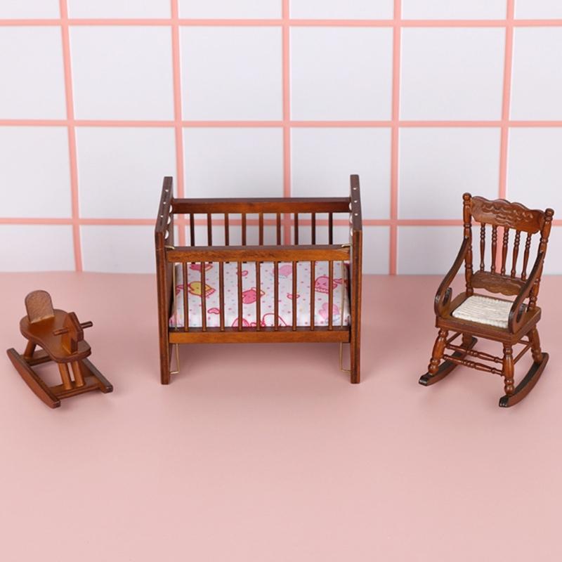 Dollhouses Crib Model Realistic Dollhouses Mini Crib Realistic Play Single Realistic 1:12 Model Mini Size Toy