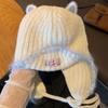 Cute cat ears ear protection knitted wool hat women's warm Lei Feng hat big head circumference cold protection pullover hat