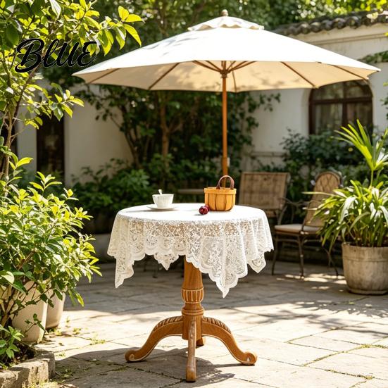 Coffee Table Cloth Furniture Surface Round Fabric Tablecloth Floral Lace Cover with Protector Scalloped Trim for Wedding Afternoon Tea