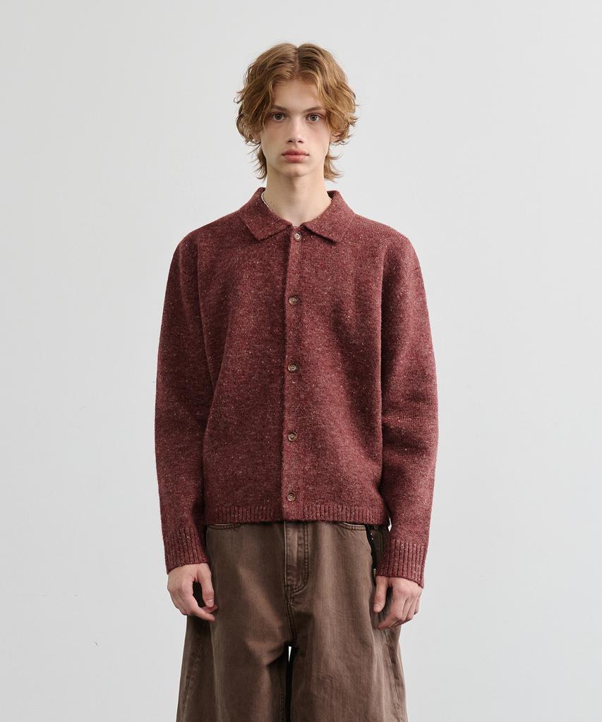 Knouun Nep Yarn Collar Cardigan (Wine)