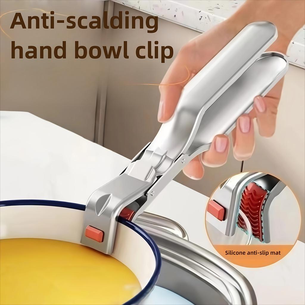 Heavy-Duty Stainless Steel Anti-Scald Clip, Compatible for Air Fryer & Steamer, Heat-Resistant Kitchen Tool with Non-Slip Bowl/Plate Grabber