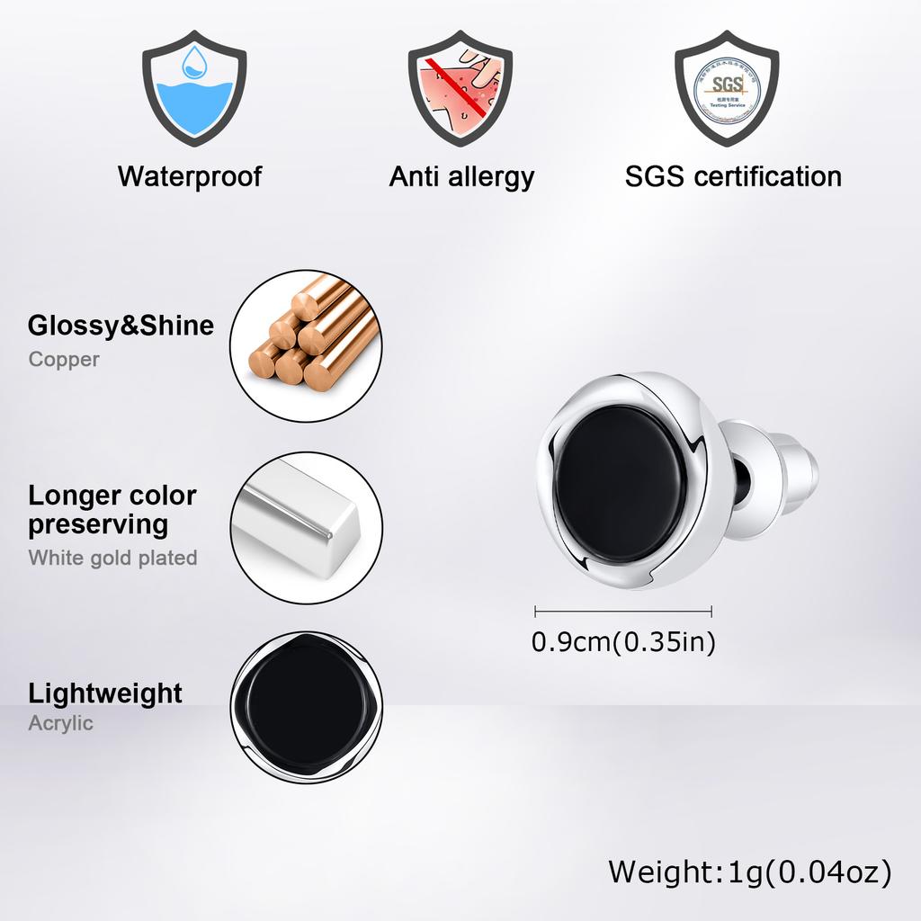 Vnox Simple Mobius Circle Round Stud Earrings for Men Boys, Unisex Small Black Acrylic Earrings, Daily Accessory Jewelry