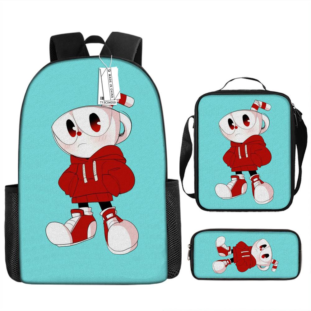 Popular New Teacup Head Cuphead Student Schoolbag Boys Backpack Backpack Satchel Bag Pencil Case Waterproof